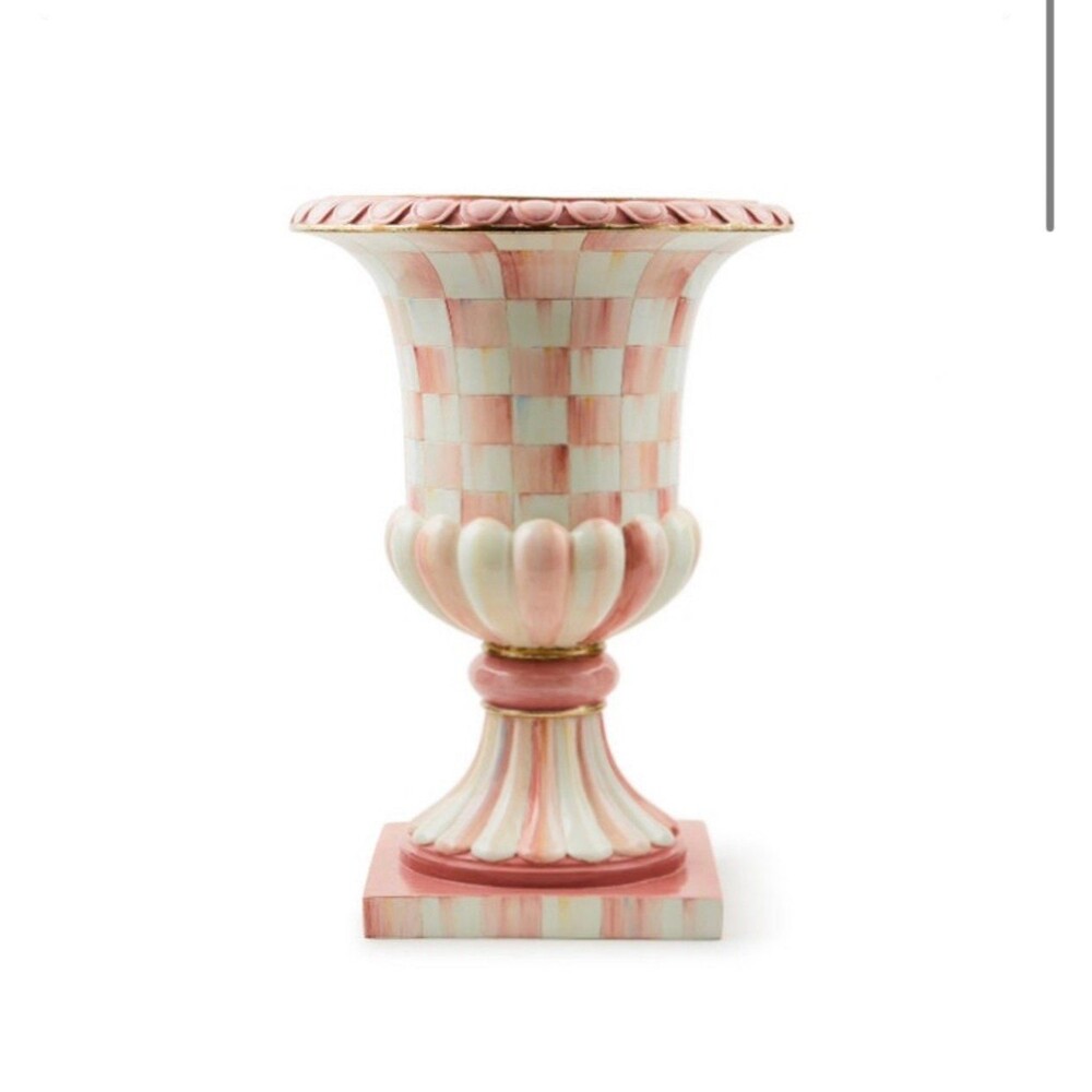 Mackenzie-Childs Rosy Check Pedestal Tabletop Urn New